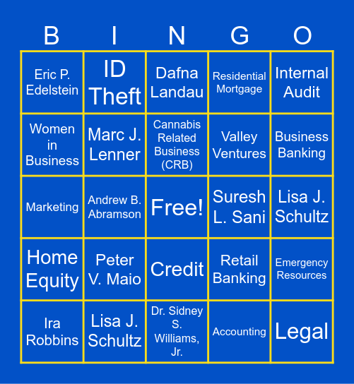 Valley Bingo Card