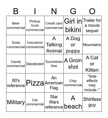 Super Bowl 50 Commercial Bingo Card
