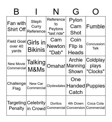 Super Bowl 50  Bingo Card