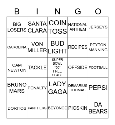 SUPER BOWL 50 Bingo Card