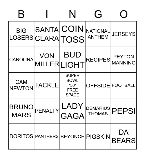 SUPER BOWL 50 Bingo Card