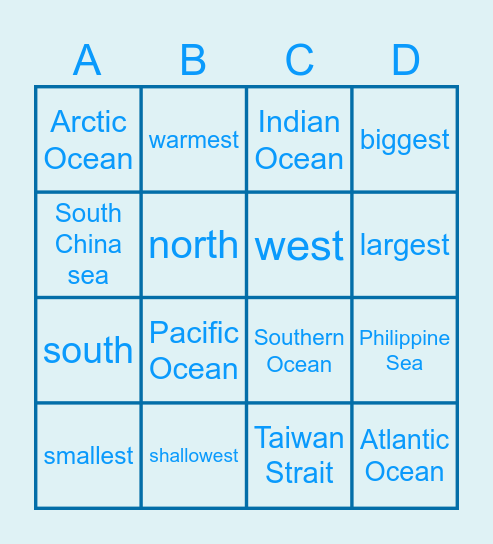 W1- Oceans in the world Bingo Card