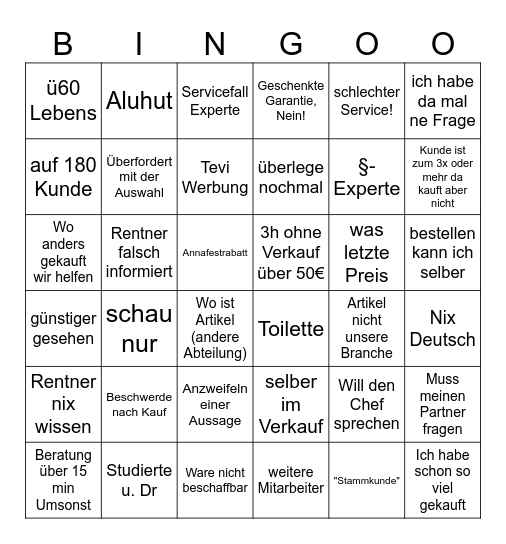 Idiotenbingo Card