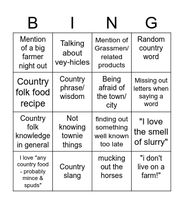 Country Bingo Card