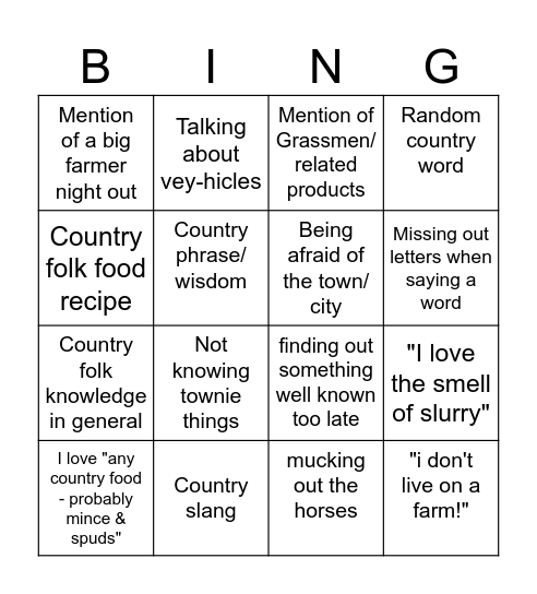 Country Bingo Card