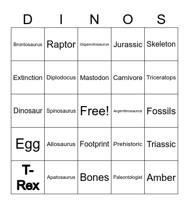 Dinosaur Bingo Card