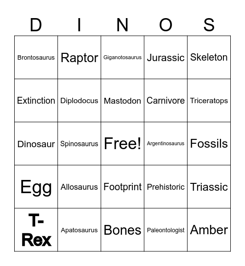 Dinosaur Bingo Card