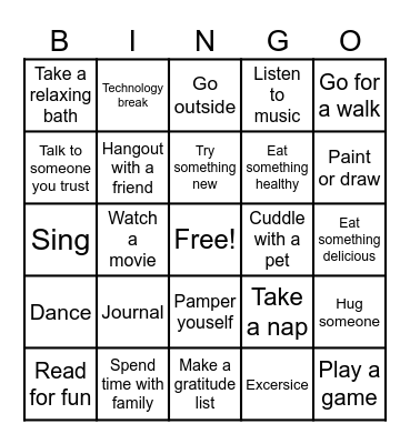 S E L F  C A R E Bingo Card
