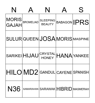 NAMA:______________________________________ Bingo Card