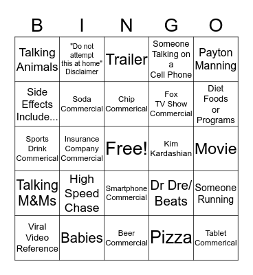 Super Bowl Bingo Card