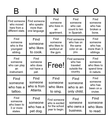 Icebreaker Bingo Card