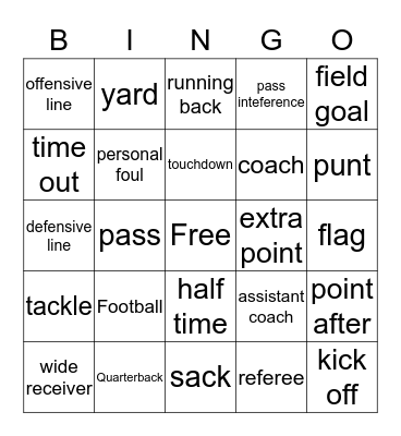 Superbowl Bingo Card