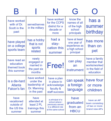 Principals "In the Know" Bingo Card