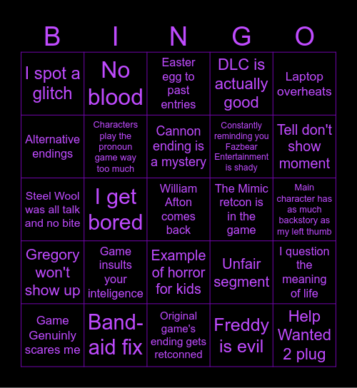 RUIN DLC Bingo Card