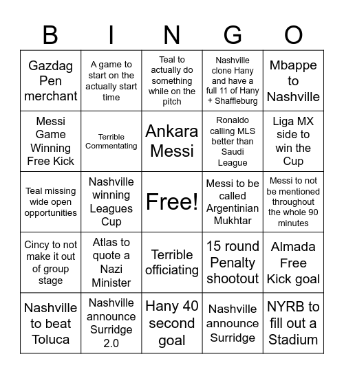 Leagues Cup Bingo Card