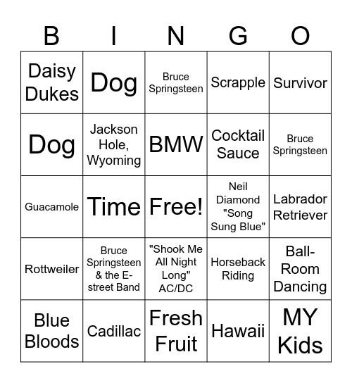 Kathy Bingo Card