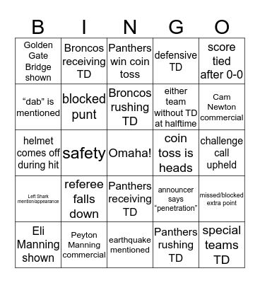Super Bowl L Bingo Card