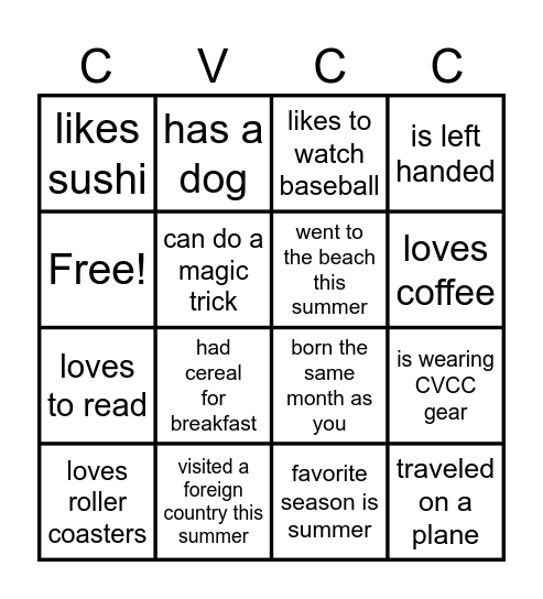 Getting to Know You Bingo Card