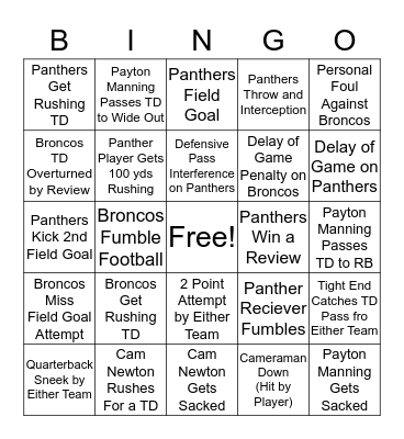 SUPER BOWL 50 Bingo Card