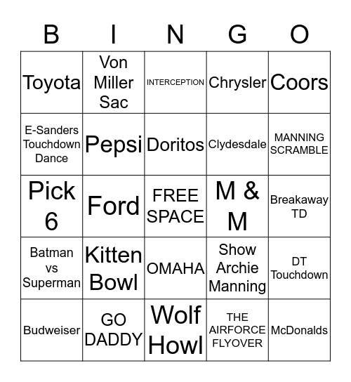 BRONCOS BINGO Card