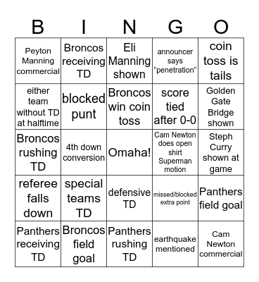 Super Bowl L Bingo Card