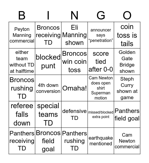Super Bowl L Bingo Card