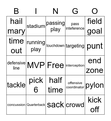 Superbowl Bingo Card