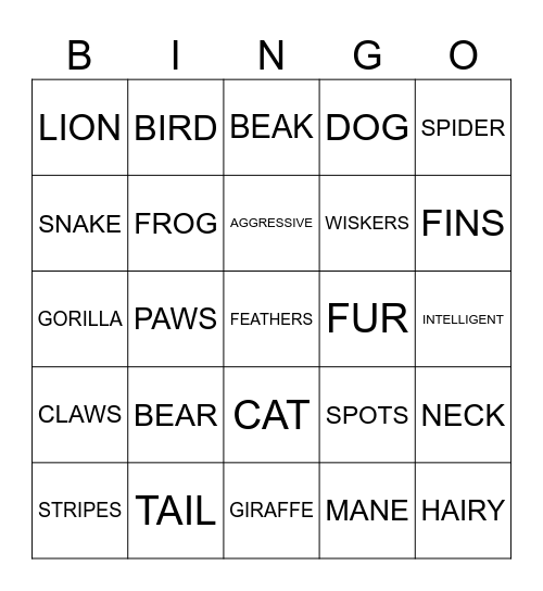Animals! Bingo Card