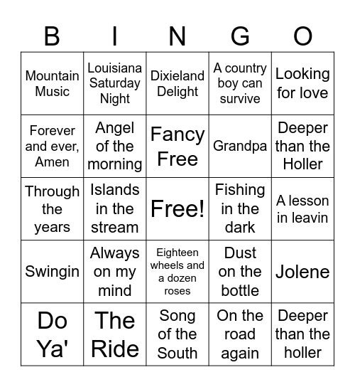80's Country Bingo Card
