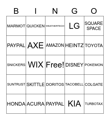 Superbowl BINGO Card