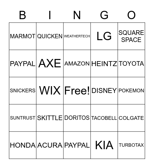 Superbowl BINGO Card