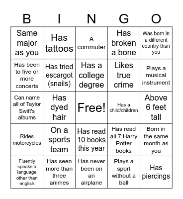 Class of 2027 BINGO Card