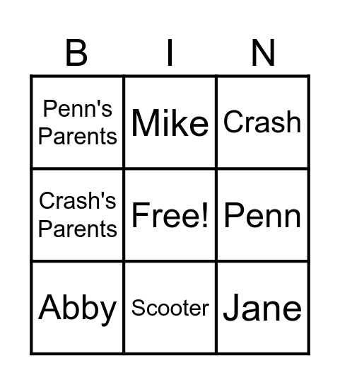 "Crash" Bingo Card