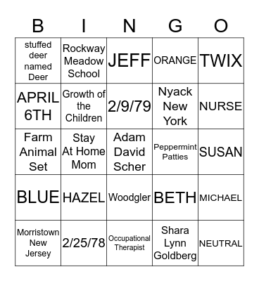 ADAM & SHARA ' BABY SHOWER Bingo Card
