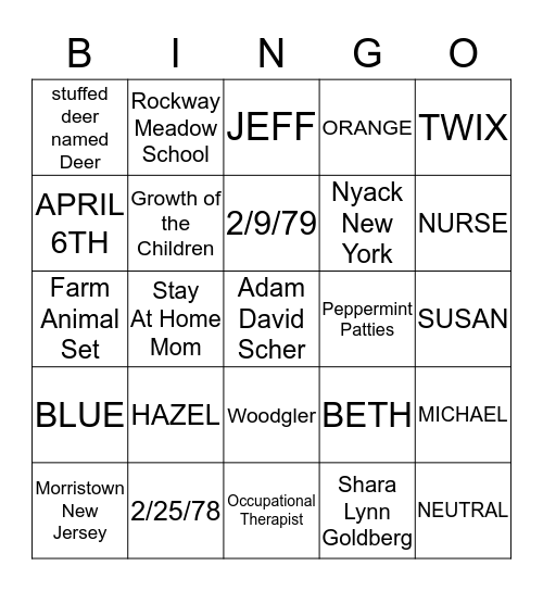 ADAM & SHARA ' BABY SHOWER Bingo Card