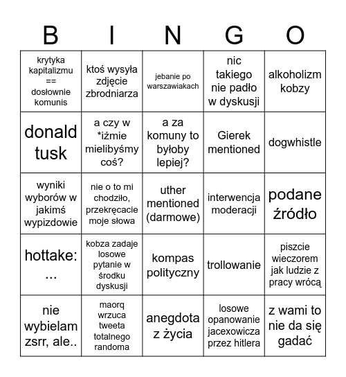 #polityka Bingo Card