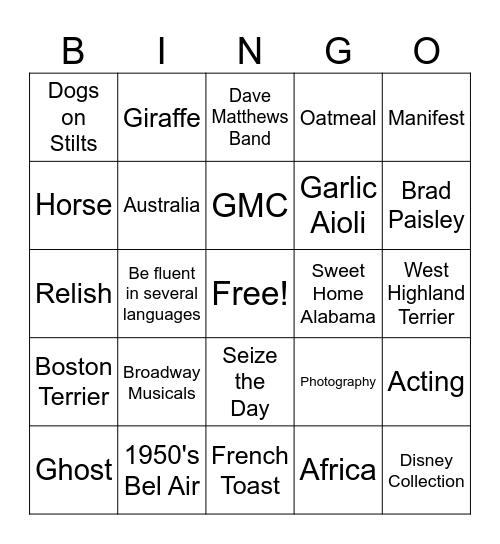 Melissa Bingo Card