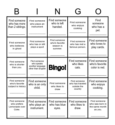 Find Someone Who... Bingo Card