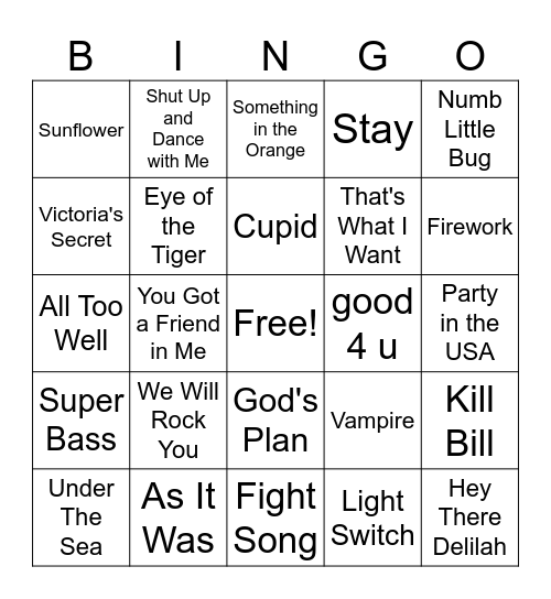 Music Bingo Card