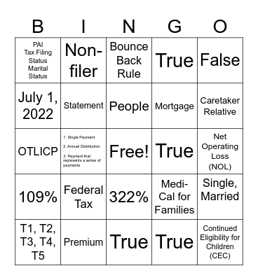 Presented by: The Medi-Cal Masters Bingo Card