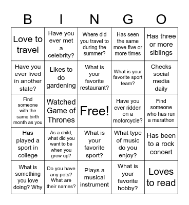 Creekside Bingo Card
