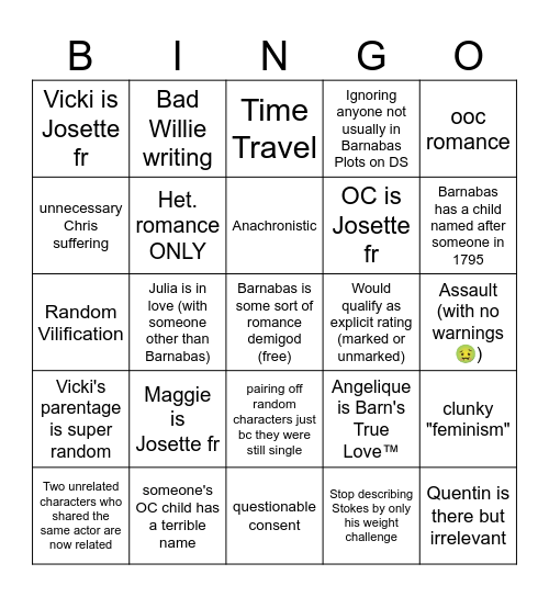 DS Fic "Bingo" Bingo Card