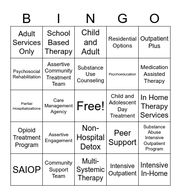 NC ONEcare BINGO Card
