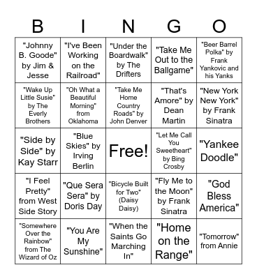 Music Bingo Card