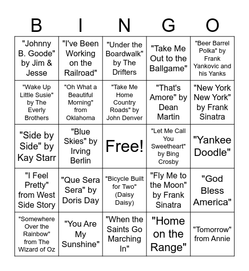 Music Bingo Card