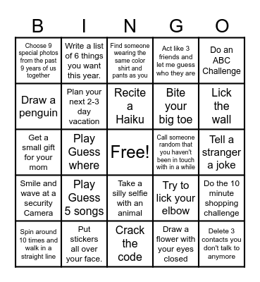 Mostafa's 36th Birthday Bingo Card