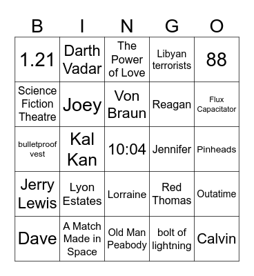 Back to the Future Bingo Card