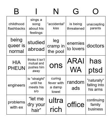 Thai BL Drinking Game Bingo Card
