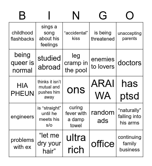 Thai BL Drinking Game Bingo Card