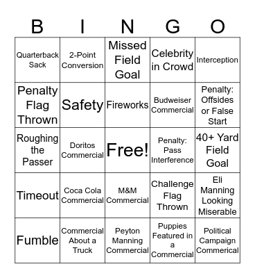 Super Bowl 50 BINGO! Bingo Card